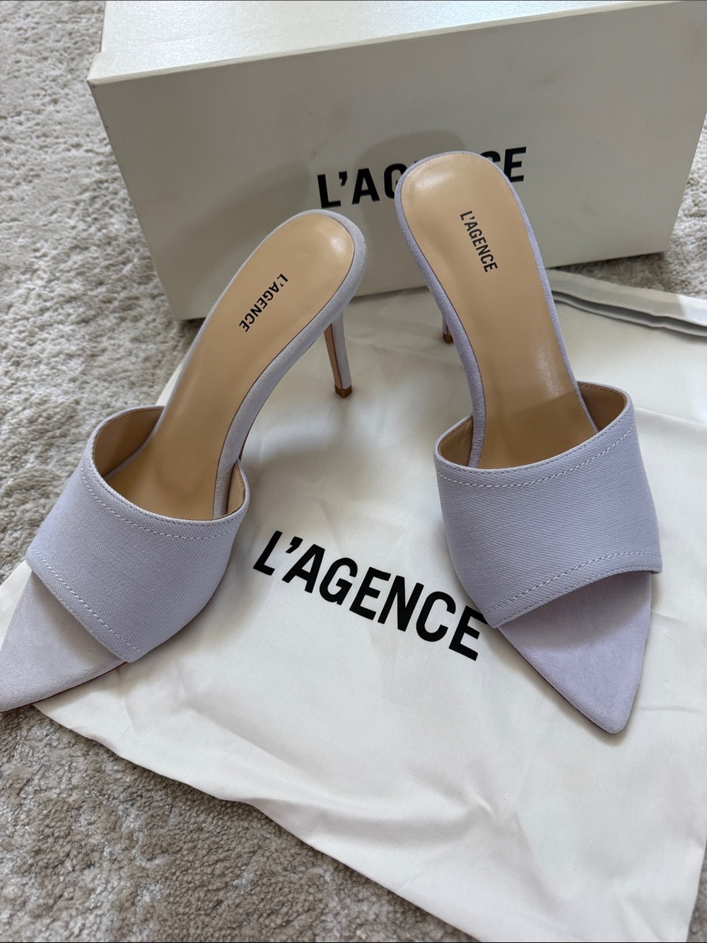 L'AGENCE Pastel Lavender Pointed-Toe Mule Heels